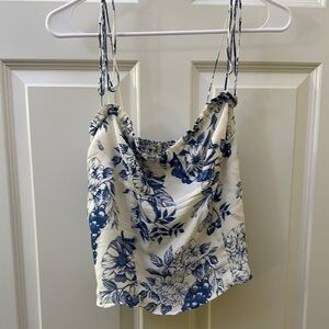 Floral Blue and White Women's Top